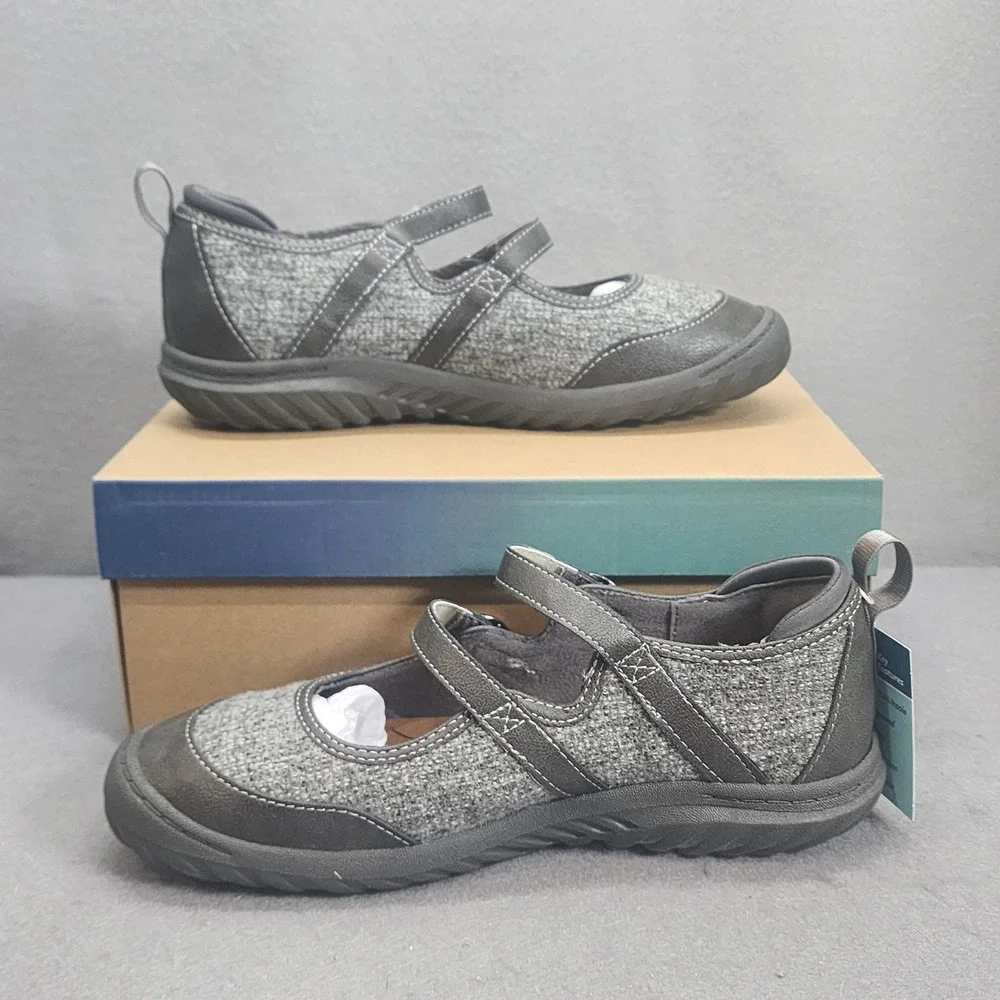 JBU Nina Mary Jane Flats Grey Textile Double Strap Women Size 7.5 M B5NNA19 NIB